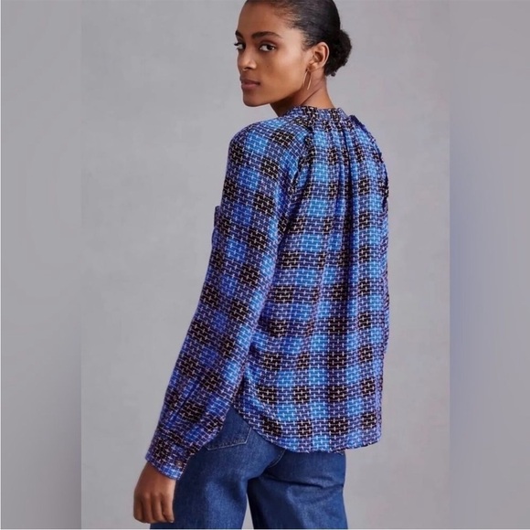 Anthropologie Pilcro Femme Plaid Buttondown Blue Pink Shirt Top Sz M Petite - Picture 3 of 16